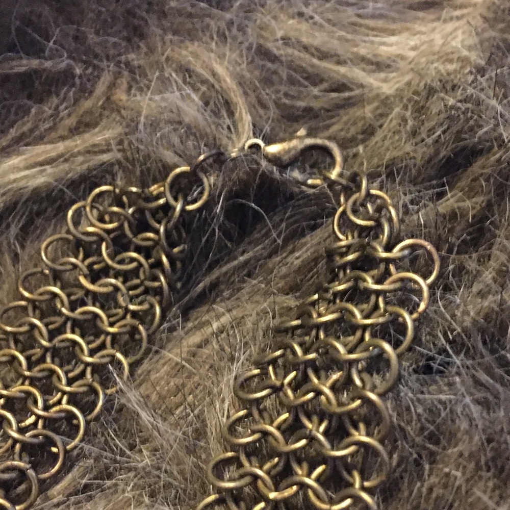 Vintage brass chain mesh antique blue glass choker - Picture 10 of 10